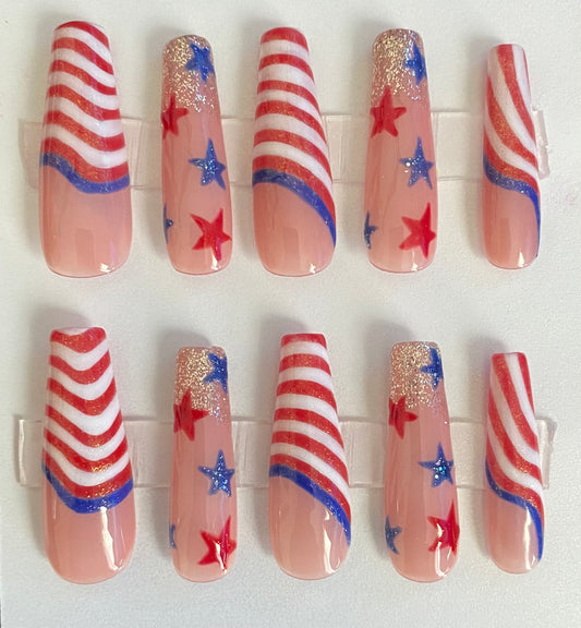 American Flag 4th of July Nail Set